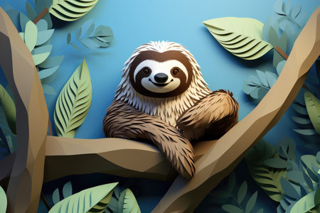 cute sloth paper art illustrationの素材