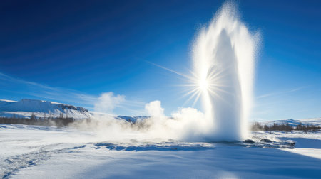natural phenomenon geyser in winter landscapeの素材