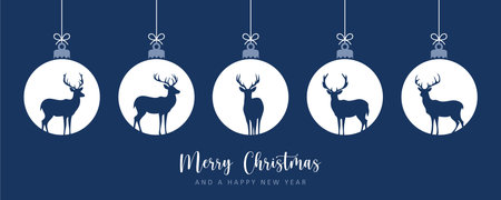 christmas greeting card with decorative christmas balls with reindeer vector illustrationのイラスト素材