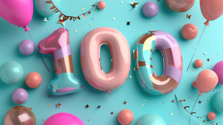 number one hundred colorful birthday balloon illustrationの素材