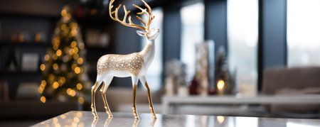 luxury christmas deer decoration figure in cozy livingroomの素材