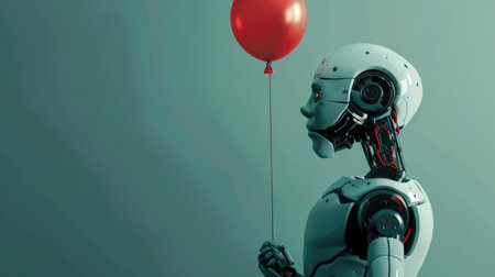 modern robot with red balloon illustrationの素材
