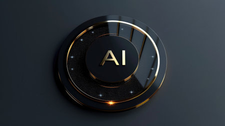 golden glowing ai button digital technology conceptの素材