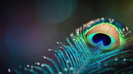 beautiful colorful peacock feather close upの素材