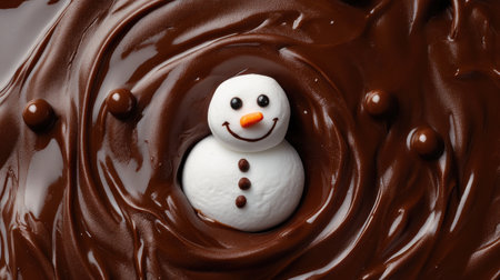 cute marshmallow snowman surrounded by delightful chocolateの素材