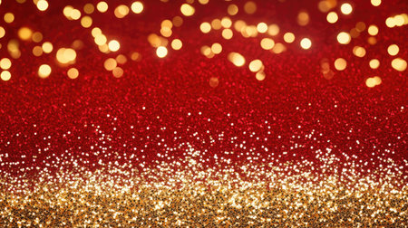 golden christmas glitter shining on red backgroundの素材