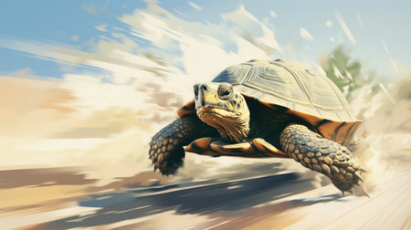 turtle moving fast metaphorical illustrationの素材