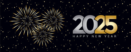 happy new year 2025 golden firework on night background vector illustration