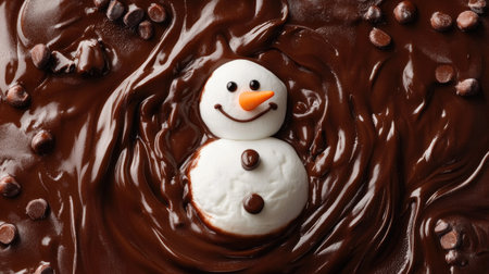 cute marshmallow snowman surrounded by delightful chocolateの素材