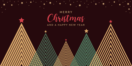 christmas greeting card with geometric fir trees vector illustrationのイラスト素材