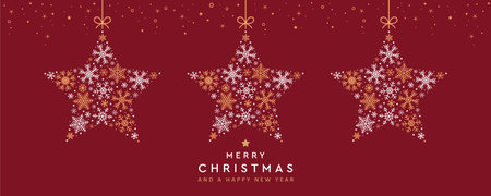 merry christmas card with hanging snowflakes stars vector illustrationのイラスト素材