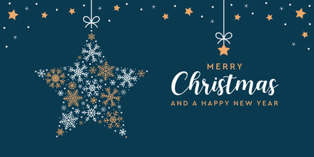 christmas greeting card with hanging star decoration vector illustrationのイラスト素材