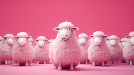 group of pink fluffy sheeps illustrationの素材