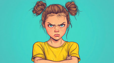 frustrated emotional teenage girl in yellow shirtの素材