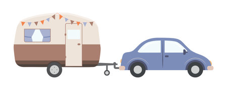 car with caravan camping adventure isolated vector illustrationのイラスト素材