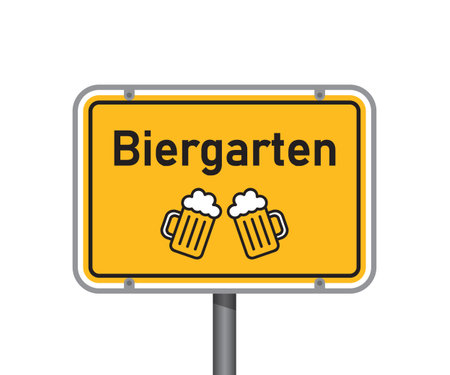 yellow place name sign with german text beer garden isolated vector illustrationのイラスト素材