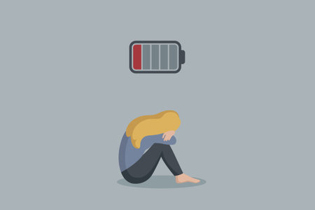 depressed girl with empty battery burnout concept vector illustrationのイラスト素材