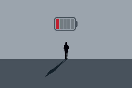 depressed girl with empty battery burnout concept vector illustrationのイラスト素材