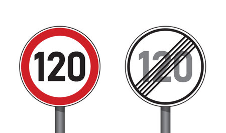 traffic signs set speed limit 120 isolated vector illustrationのイラスト素材