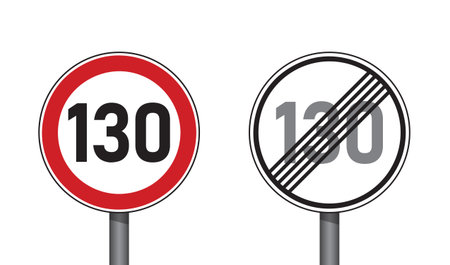 traffic signs set speed limit 130 isolated vector illustrationのイラスト素材