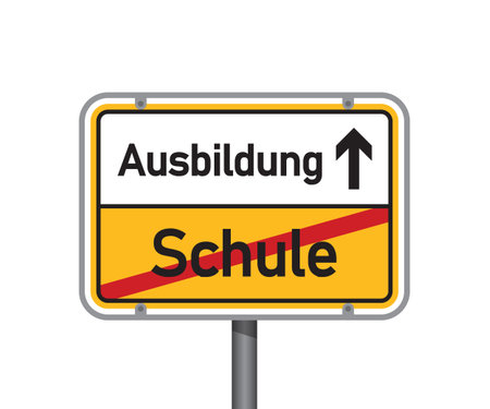 yellow traffic sign with german words training and school isolated vector illustrationのイラスト素材