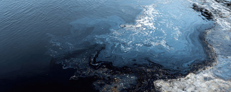 oil slick on a shimmering water surface environmental pollution conceptの素材