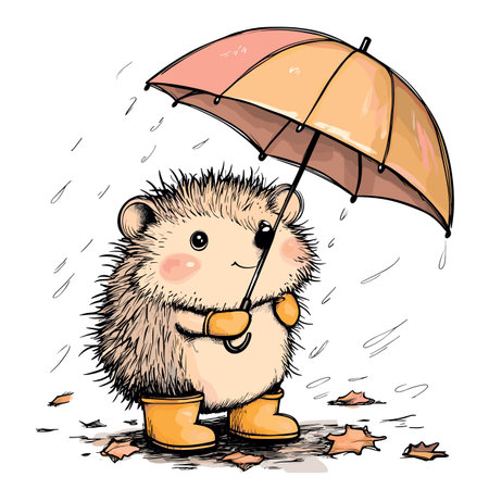 cute hedgehog with umbrella childish vector illustrationの素材