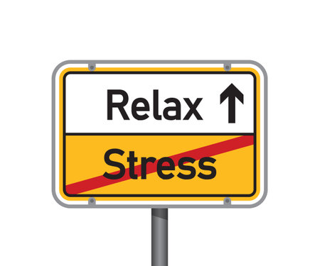 yellow traffic sign with words relax and stress isolated vector illustrationのイラスト素材