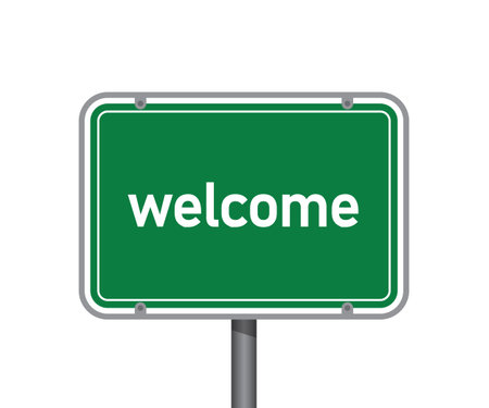 green traffic sign with word welcome isolated vector illustrationのイラスト素材