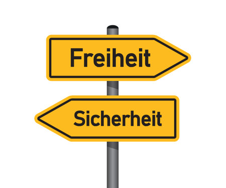 yellow traffic sign with german words freedom and security isolated vector illustrationのイラスト素材