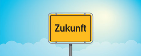 place name sign with german word future on blue sky background vector illustrationのイラスト素材