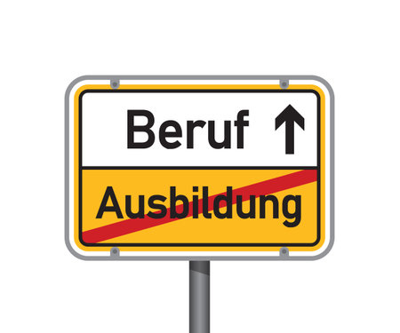 yellow traffic sign with german words profession and training isolated vector illustrationのイラスト素材
