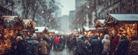 blurred background christmas market on snowy winter dayの素材