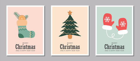 set of cute christmas greeting cards with different motifs vector illustrationのイラスト素材