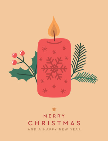 christmas greeting card with candle vector illustrationのイラスト素材