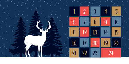 christmas advent calendar with deer in forest vector illustrationのイラスト素材