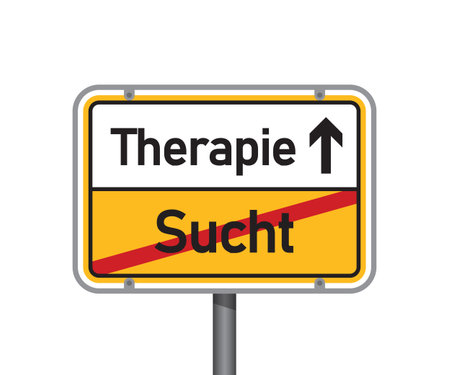 yellow traffic sign with german words therapy and addiction isolated vector illustrationのイラスト素材