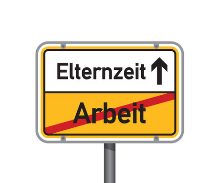 yellow traffic sign with german words parental leave and work isolated vector illustrationのイラスト素材