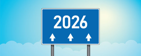 traffic sign with number 2026 on blue sky background vector illustrationのイラスト素材