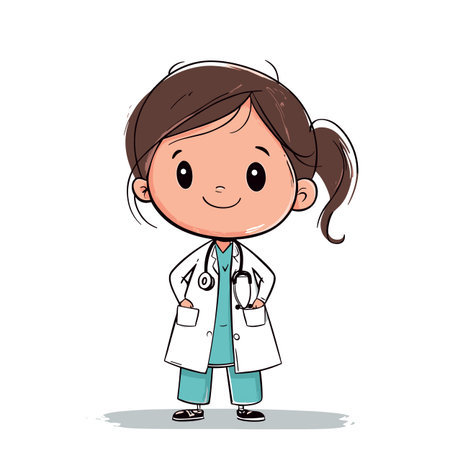 happy doctor cute childish isolated vector illustrationの素材