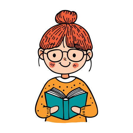 girl with book cute childish isolated vector illustrationの素材