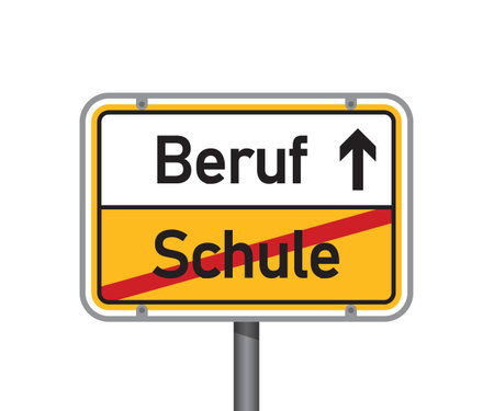 yellow traffic sign with german words profession and school isolated vector illustrationのイラスト素材