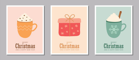 set of cute christmas greeting cards with different motifs vector illustrationのイラスト素材