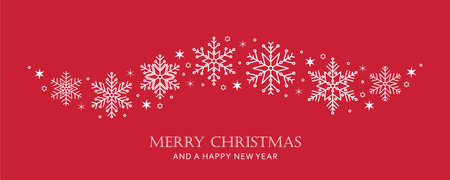 snowflakes and stars border red christmas card vector illustrationのイラスト素材