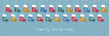 advent calendar with hanging christmas socks vector illustrationのイラスト素材