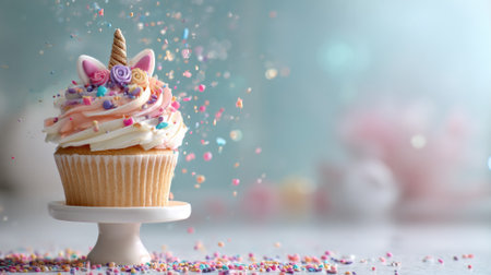 sweet tasty unicorn cupcake on childs birthdayの素材
