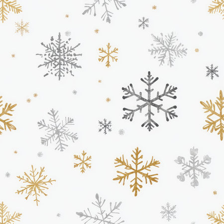 fallen snowflake seamless pattern white background illustrationの素材