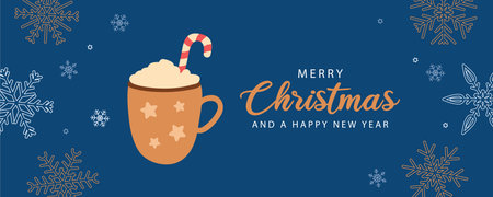 merry christmas greeting card hot drink on snowflake background vector illustraionのイラスト素材
