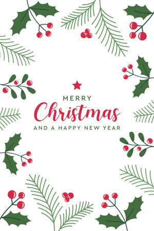 christmas greeting card with floral holly berry decoration vector illustrationのイラスト素材