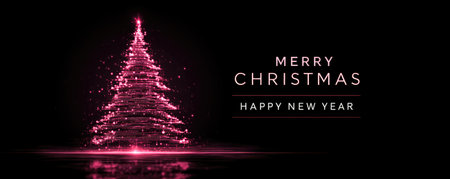 christmas greeting card with digital glowing christmas tree illustrationの素材